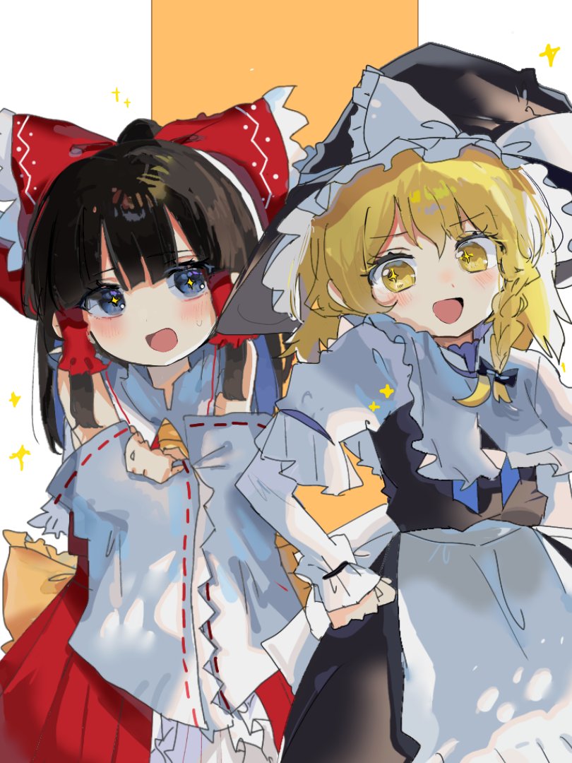 hakurei reimu and kirisame marisa (touhou) drawn by ramochi