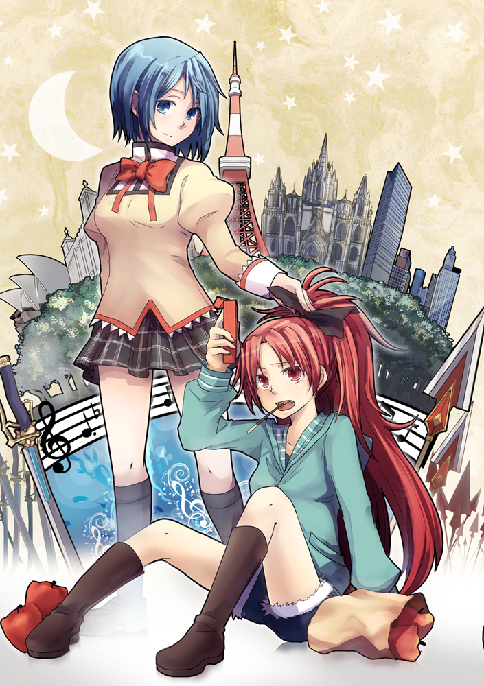 miki sayaka and sakura kyoko (mahou shoujo madoka magica) drawn by mitsu_(tendou_itsuki)