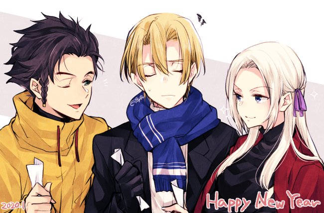edelgard von hresvelg, dimitri alexandre blaiddyd, and claude von riegan (fire emblem and 1 more) drawn by naho_(pi988y)