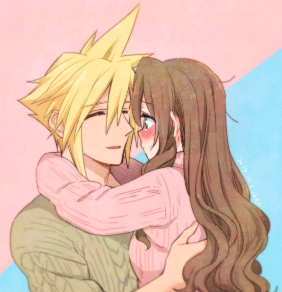 cloud strife and aerith gainsborough (final fantasy and 1 more) drawn by krudears