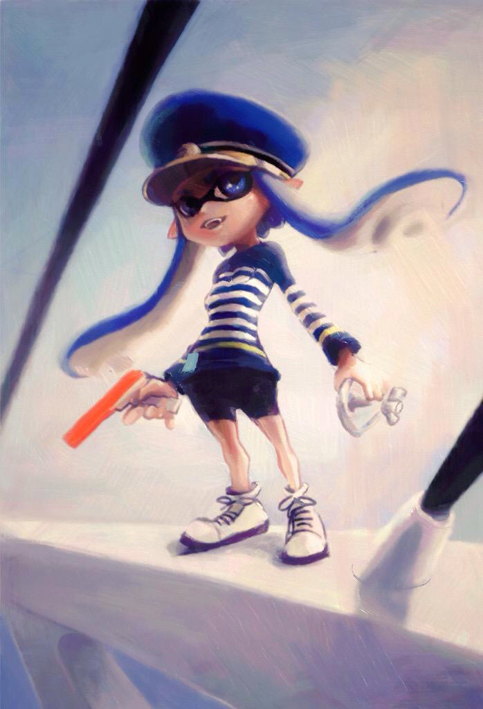 inkling player character and inkling girl (splatoon and 1 more) drawn by takuzou