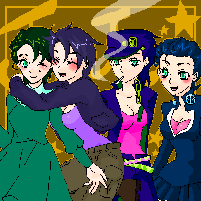 joseph joestar, kujo jotaro, jonathan joestar, and higashikata josuke (jojo no kimyou na bouken and 2 more) drawn by muk_(asame5)