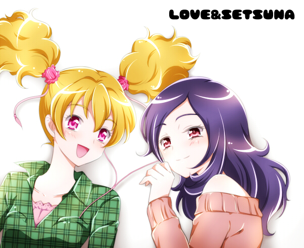 higashi setsuna and momozono love (precure and 1 more) drawn by kagami_chihiro