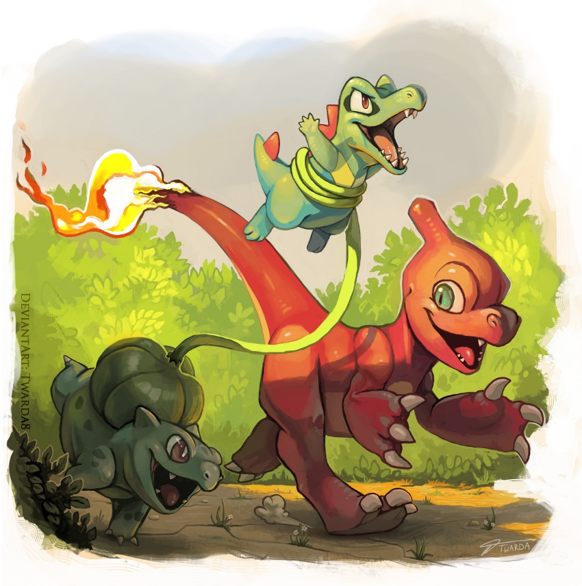bulbasaur, totodile, and charmeleon (pokemon) drawn by twarda8