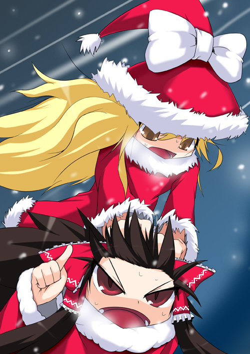 hakurei reimu and kirisame marisa (touhou) drawn by raiden_(raiden_labo)
