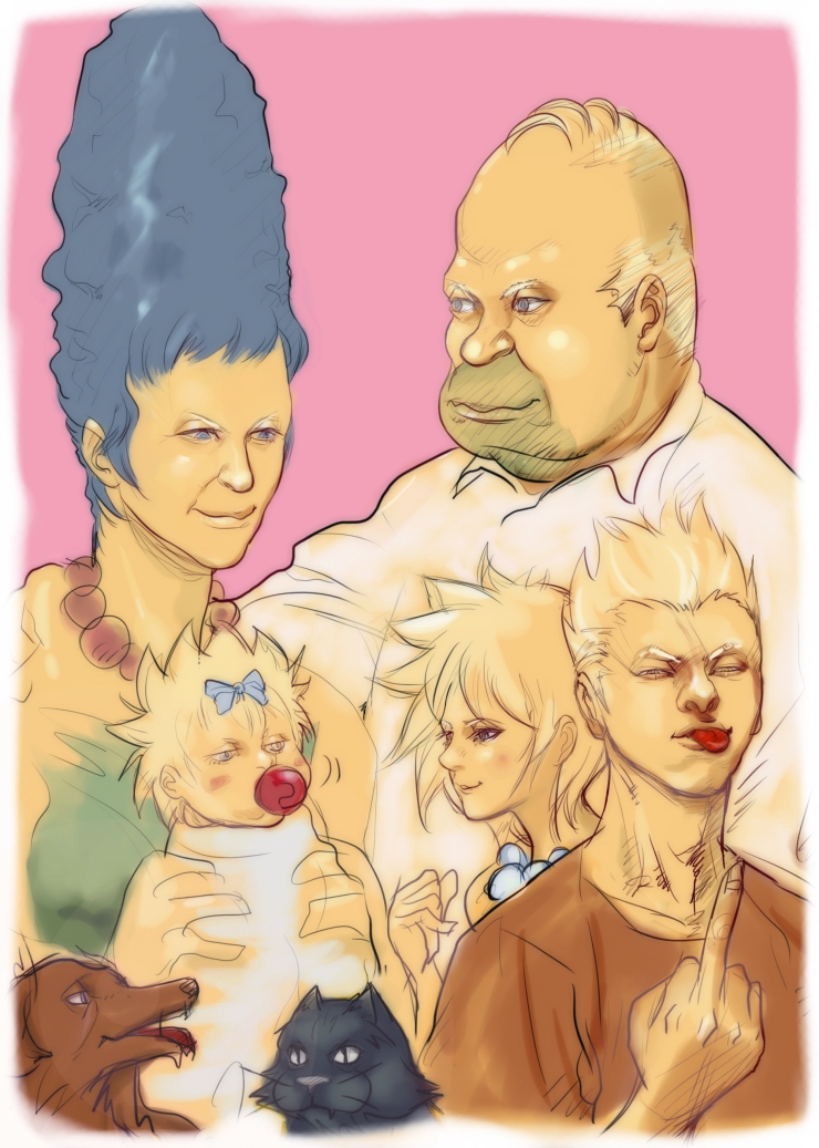 homer simpson, bart simpson, lisa simpson, marge simpson, and maggie simpson (the simpsons) drawn by deny_(dentenbros)