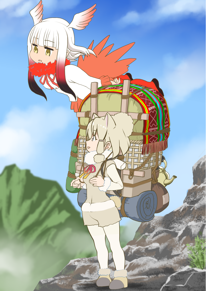 japanese crested ibis and alpaca suri (kemono friends) drawn by knives_(knives777)
