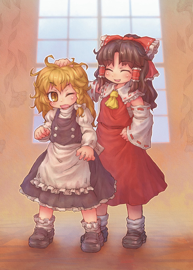 hakurei reimu and kirisame marisa (touhou) drawn by sankuma