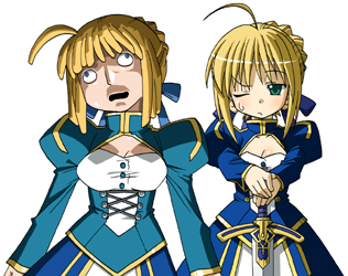 artoria pendragon, saber, and sader (fate and 1 more) drawn by maso_(ascii_art)