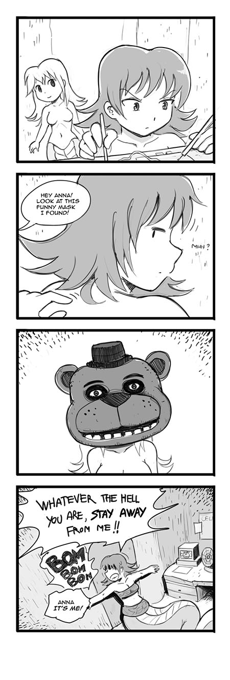 freddy fazbear, crisis, and anna (five nights at freddy's and 1 more) drawn by karbo