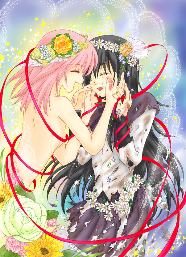 akemi homura and kaname madoka (mahou shoujo madoka magica) drawn by hurricane_rinrin