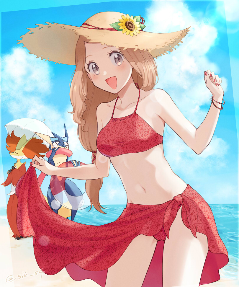 serena, greninja, and delphox (pokemon and 1 more) drawn by yairo_(sik_s4)