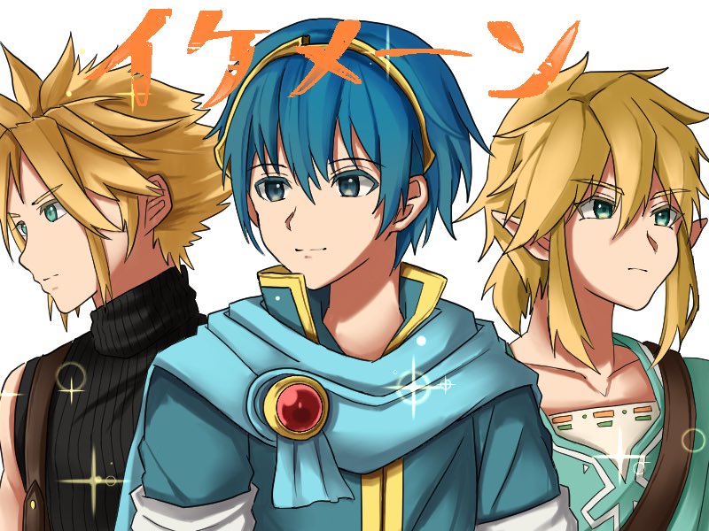 link, cloud strife, and marth (fire emblem and 6 more) drawn by waffuum