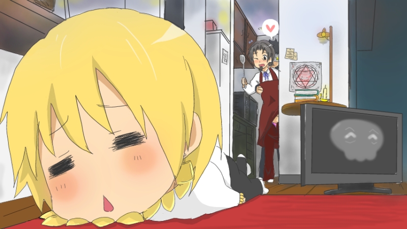 hirasawa yui, kotomine kirei, hirasawa ui, tohsaka tokiomi, assassin, and 1 more (fate and 3 more) drawn by morunyau