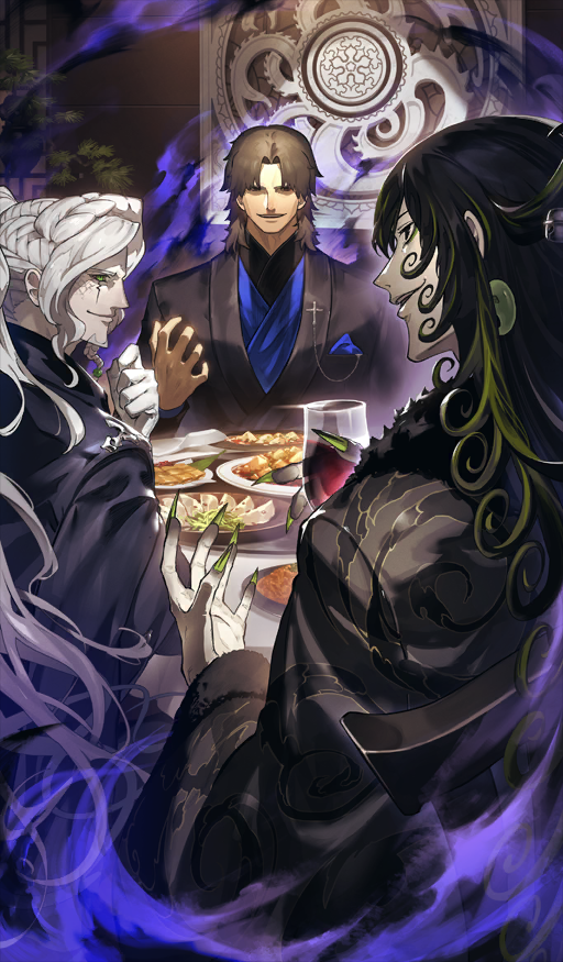 kotomine kirei, ashiya douman, grigori rasputin, and alessandro di cagliostro (fate and 1 more) drawn by kamonegi_(meisou1998)