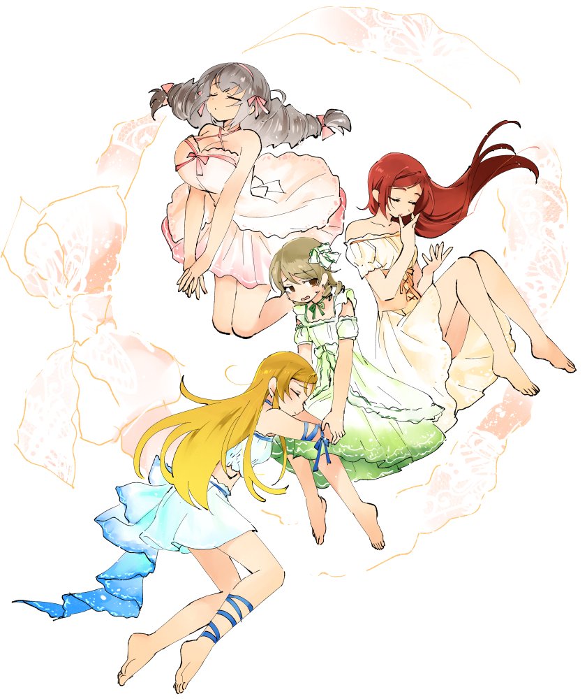 morikubo nono, shinomiya karen, sakakibara satomi, and imura setsuna (idolmaster and 2 more) drawn by miridereningen