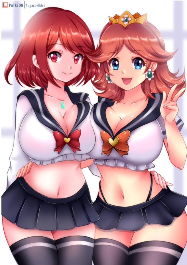 pyra and princess daisy (mario and 3 more) drawn by sugarbell