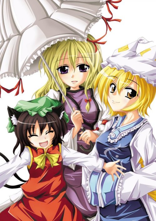yakumo yukari, yakumo ran, and chen (touhou) drawn by kurinton
