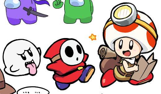 boo, crewmate, toad, shy guy, purple, and 2 more (mario and 2 more) drawn by kiman