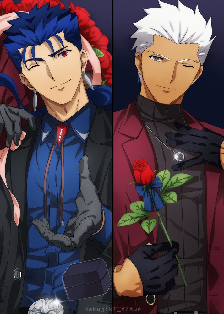 cu chulainn and archer (fate and 2 more) drawn by akujiki59