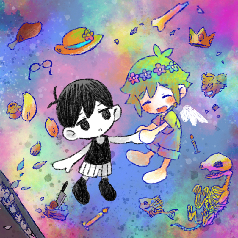 omori, basil, sunhat ghost, princess ghost, and glasses ghost (omori) drawn by sun_iiinu