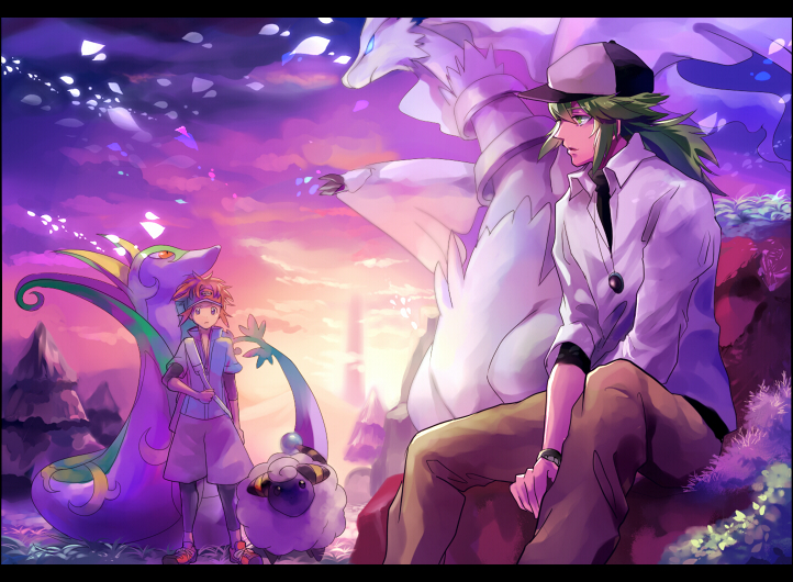 n, nate, reshiram, serperior, and mareep (pokemon and 2 more) drawn by nishikawa_(fe)