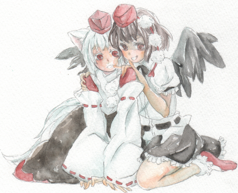 shameimaru aya and inubashiri momiji (touhou) drawn by tugumi0w0