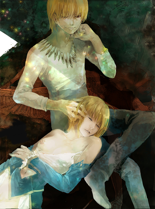 artoria pendragon, saber, and gilgamesh (fate and 1 more) drawn by bettyannnewaters