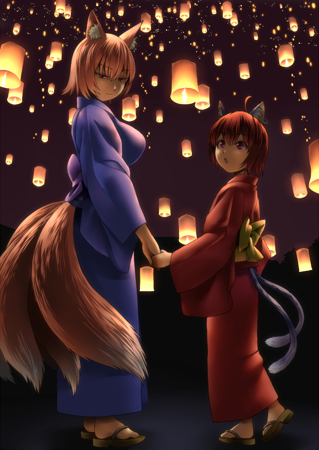 yakumo ran and chen (touhou) drawn by ragi_(schrdngr)