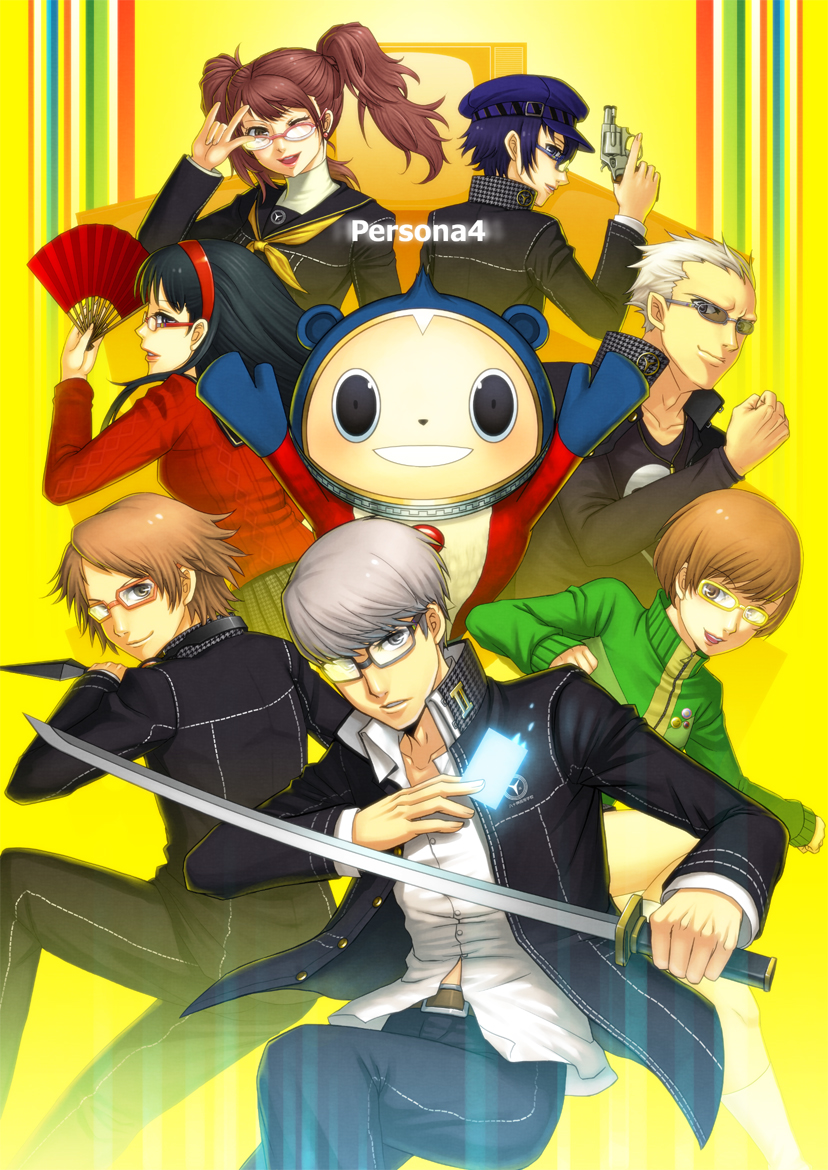 narukami yu, shirogane naoto, satonaka chie, kujikawa rise, amagi yukiko, and 3 more (persona and 1 more) drawn by mako_(caramel08)