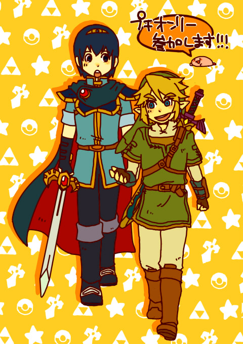 link, kirby, and marth (fire emblem and 4 more) drawn by motimamire