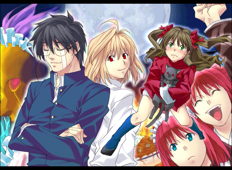 arcueid brunestud, kohaku, tohno shiki, hisui, arima miyako, and 1 more (tsukihime and 1 more) drawn by uchida_shiki