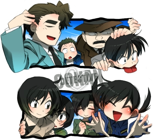 satou miwako, takagi wataru, miike naeko, kobayashi sumiko, megure juuzou, and 3 more (meitantei conan) drawn by dknj