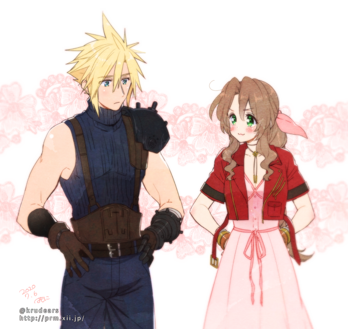 cloud strife and aerith gainsborough (final fantasy and 2 more) drawn by krudears