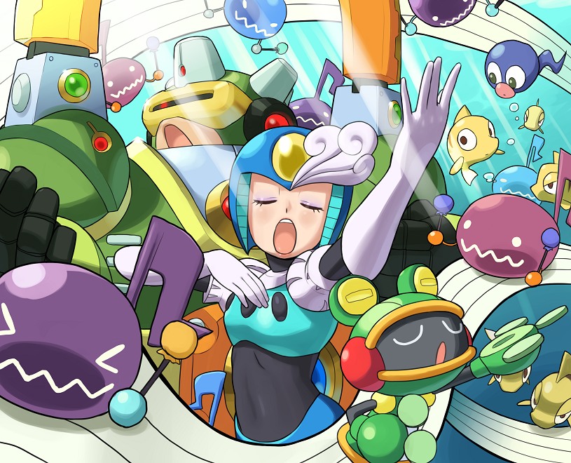 splash woman, toadman.exe, and botos (mega man and 4 more) drawn by kin_niku