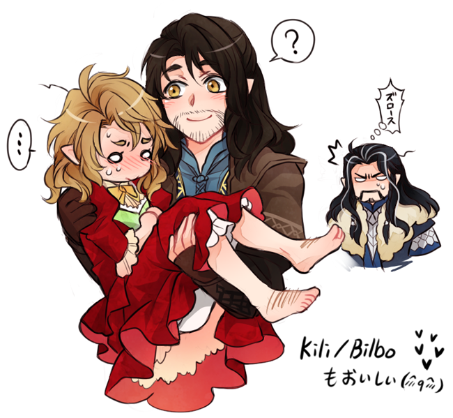 bilbo baggins, thorin oakenshield, and kili (tolkien's legendarium and 2 more) drawn by shinzui_(fantasysky7)