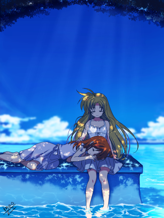 fate testarossa and takamachi nanoha (lyrical nanoha and 1 more) drawn by fundoshi_inao