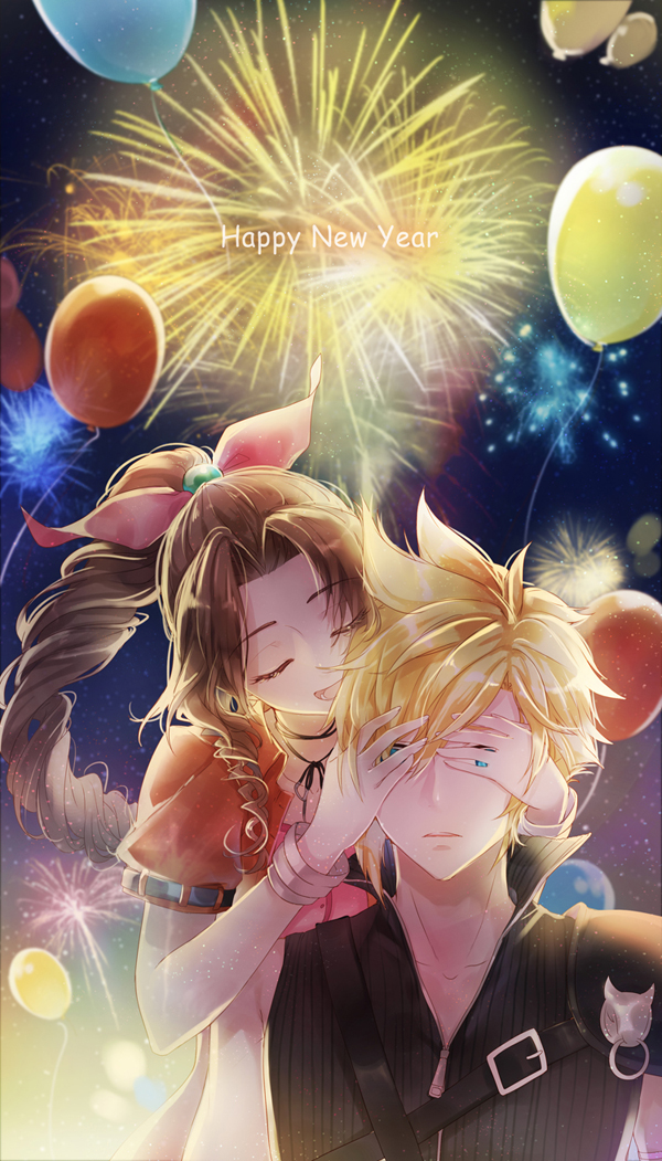 cloud strife and aerith gainsborough (final fantasy and 2 more) drawn by cat_princess