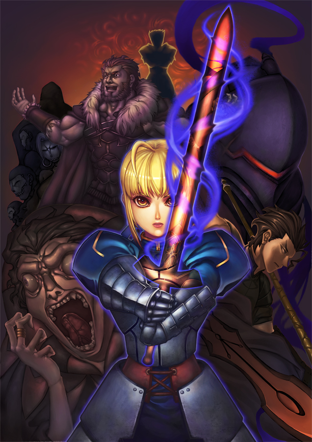 artoria pendragon, saber, gilgamesh, iskandar, diarmuid ua duibhne, and 5 more (fate and 1 more) drawn by kinunu