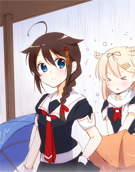 shigure, yuudachi, shigure kai ni, and yuudachi kai ni (kantai collection) drawn by shimoku_reyu
