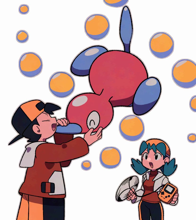 ethan, kris, and porygon2 (pokemon and 1 more) drawn by tyako_089