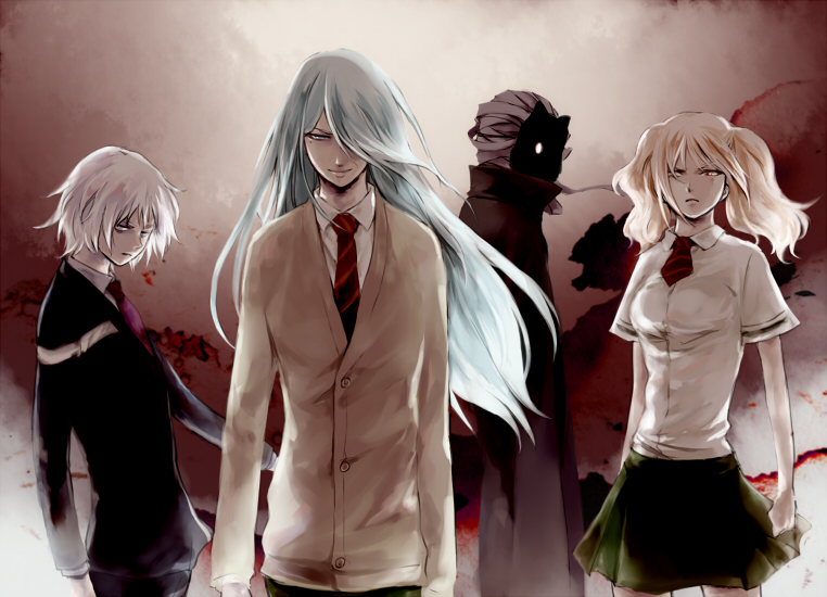 takatsu aoba, shigure, kagerou, and hachiouji saechika (code:breaker) drawn by fef_(nrzmcj)
