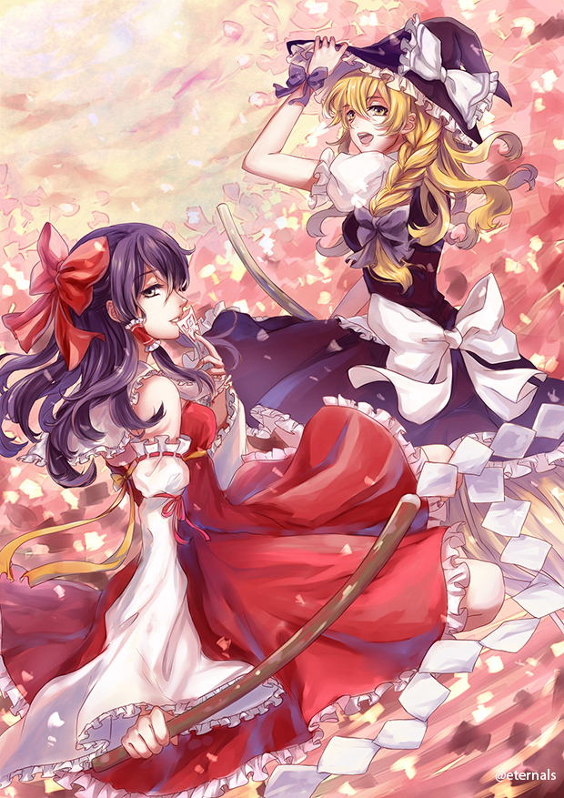 hakurei reimu and kirisame marisa (touhou) drawn by ten-chan_(eternal_s)