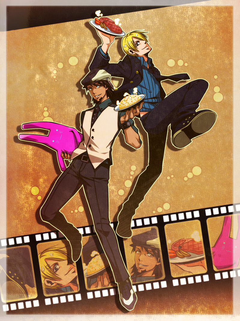 sanji, kaburagi t. kotetsu, and hirata hiroaki (one piece and 1 more) drawn by natsu_(pixiv312174)