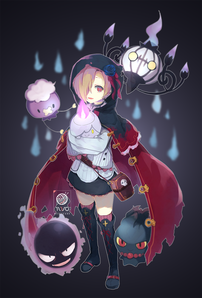 shirasaka koume, litwick, chandelure, gastly, drifloon, and 1 more (pokemon and 2 more) drawn by silltare