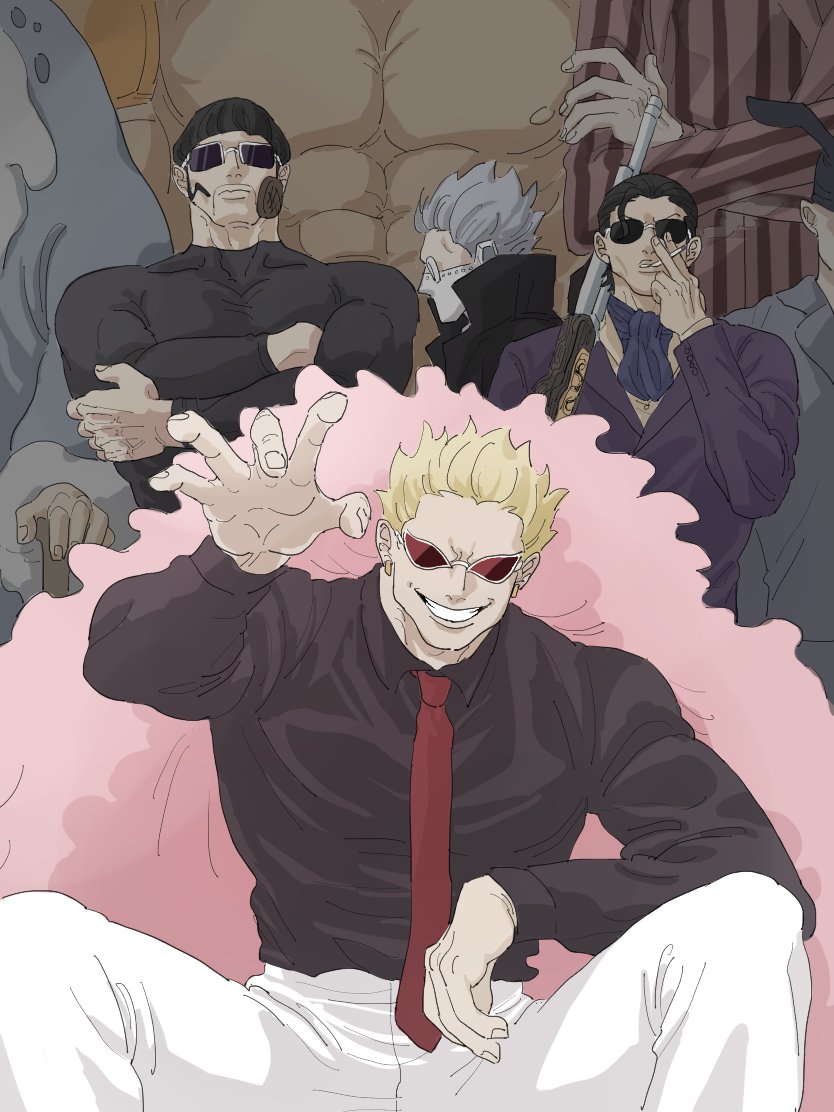 donquixote doflamingo, vergo, senor pink, gladius, diamante, and 3 more (one piece) drawn by shuugo_sipda
