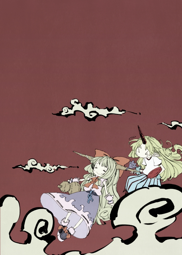 ibuki suika and hoshiguma yuugi (touhou) drawn by abara_heiki