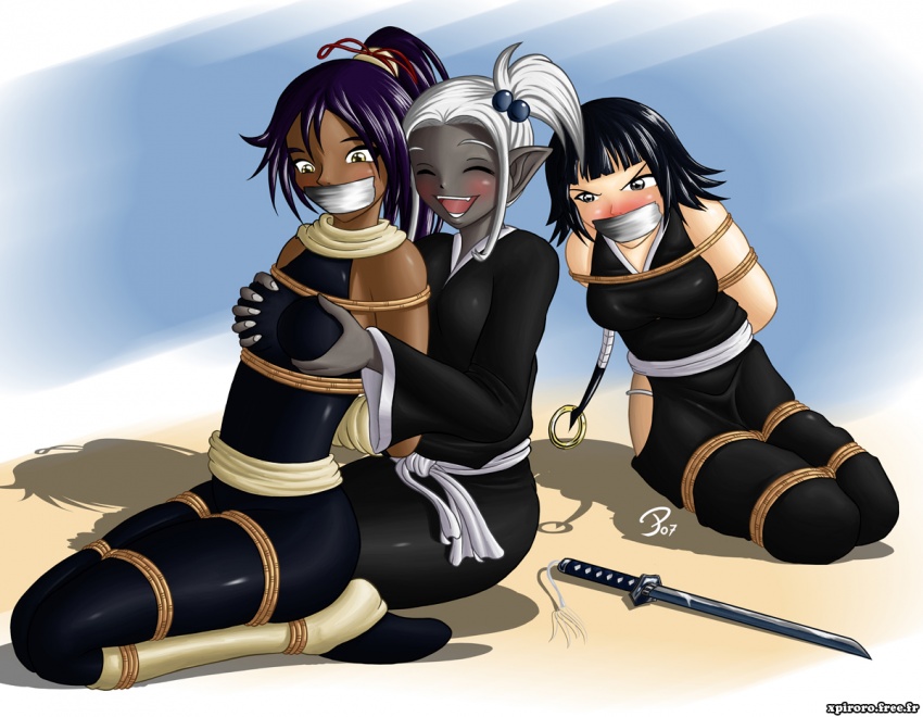 shihouin yoruichi, sui-feng, and lua (original and 1 more) drawn by piroro