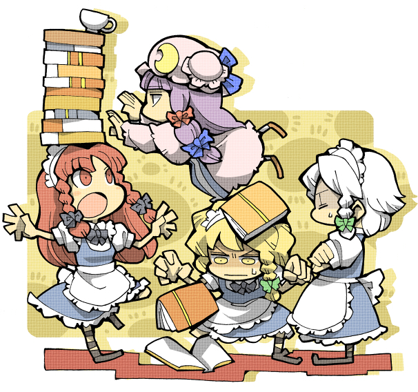 kirisame marisa, izayoi sakuya, patchouli knowledge, and hong meiling (touhou) drawn by hounori