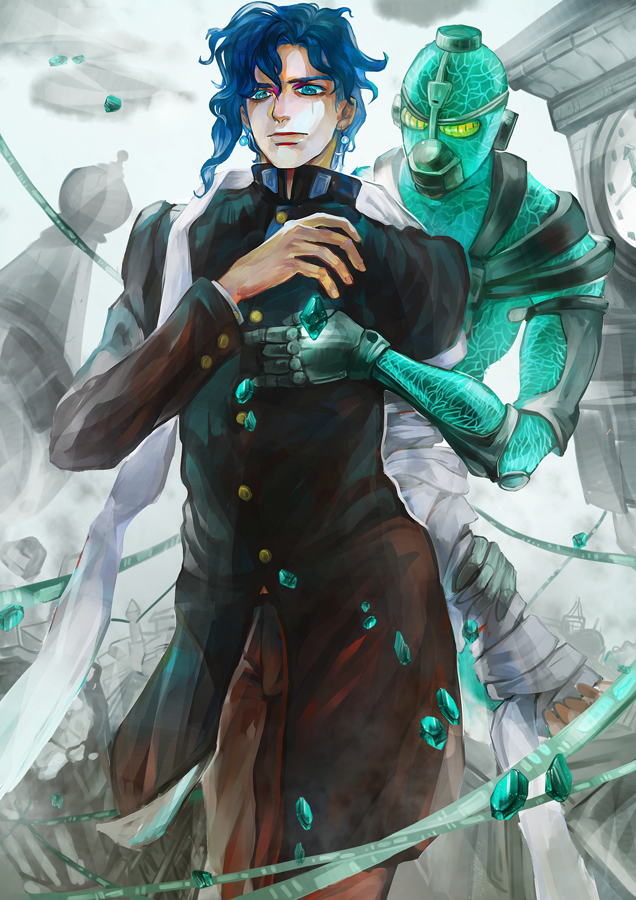 kakyoin noriaki and hierophant green (jojo no kimyou na bouken and 1 more) drawn by oreki_genya